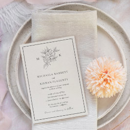 Convites Casamento tradicional de monograma de flores botân