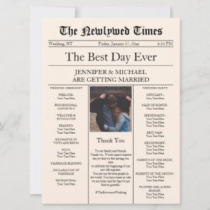 Convites Casamento Tradicional em Jornal Vintage Bege