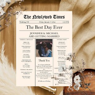 Convites Casamento Tradicional em Jornal Vintage Bege