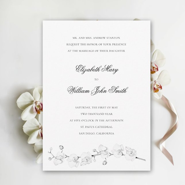 Convites Casamento Tradicional Formal das Orquídeas Brancas (white orchid wedding invitation elegant floral white exotic formal traditional fine art flowers)