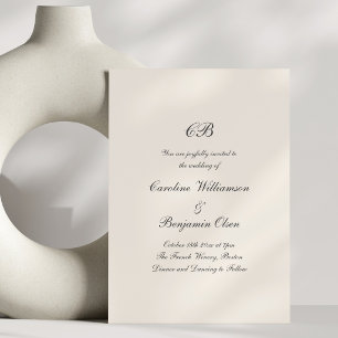 Convites Casamento Tradicional Formal Monograma Marfim Pret
