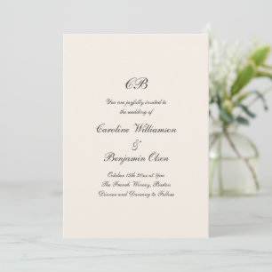 Convites Casamento Tradicional Formal Monograma Marfim Pret