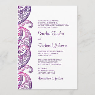 Convites Casamento tradicional índio de Paisley Purple e P