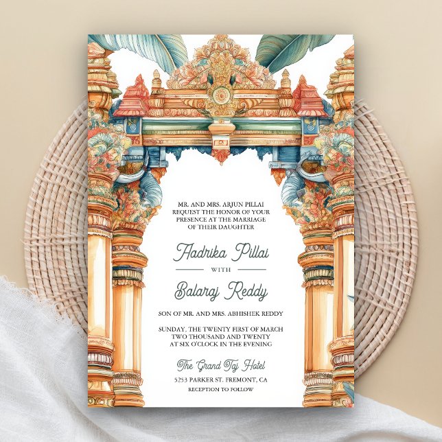 Convites Casamento Tradicional Intrincado Arco Sul Indiano (Criador carregado)