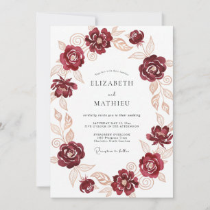Convites Casamento Tradicional Ornamentado Borgonha
