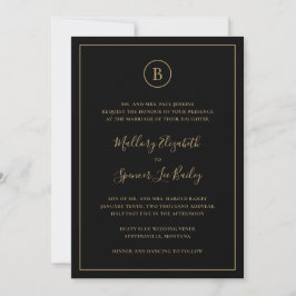 Convites Casamento Tradicional Preto e Dourado Tudo em Um