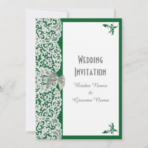 Convites Casamento tradicional, verde-claro e renda branca