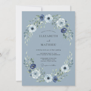 Convites Casamento Tranquilo de Inverno em Azul Empoeirado