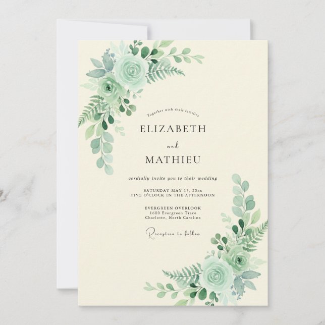 Convites Casamento Tranquilo de Primavera em Verde Hortelã (Frente)