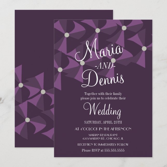 Convites Casamento Trevo Roxo Floral Oxalis Moderno (Frente/Verso)