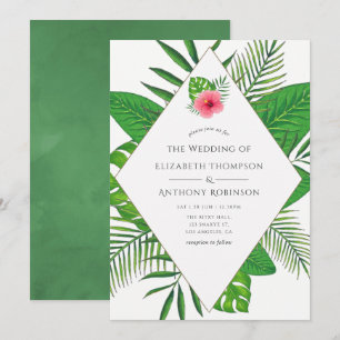 Convites Casamento Tropical à Beira-Mar com Aquarela