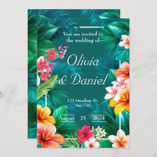 Convites Casamento Tropical Aloha Floral Greenery