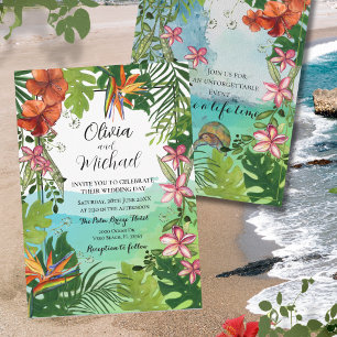 Convites Casamento Tropical Aquarela Pintado à Mão Único