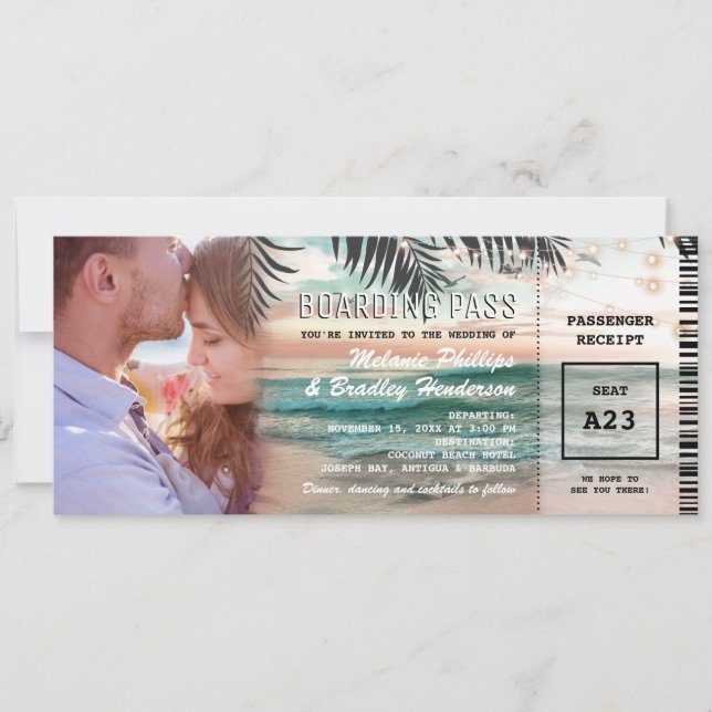 Convites Casamento Tropical Beach de Passagem de Cartaz (Frente)