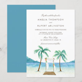 Convites Casamento Tropical Beach do Watercolor Floral Arbo
