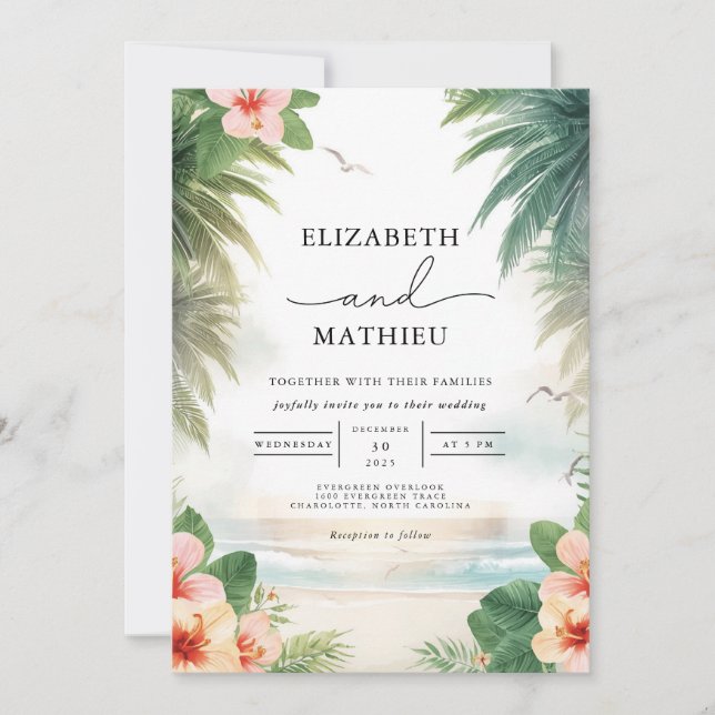 Convites Casamento Tropical Bloom Beach (Frente)