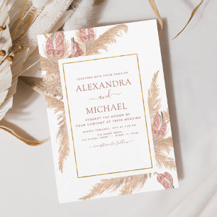 Convites Casamento Tropical Boêmio Boho com Grama das Pampa