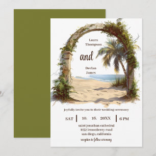 Convites Casamento Tropical Boho Beach, Árvore de Palma Whi