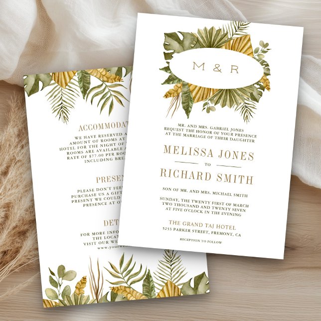 Convites Casamento Tropical Boho Folhas de Palmeira Secas T (Criador carregado)