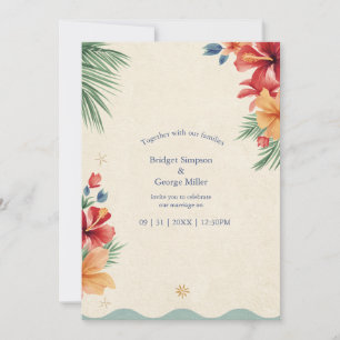 Convites Casamento Tropical Boho Havaí Hibisco Aquarela