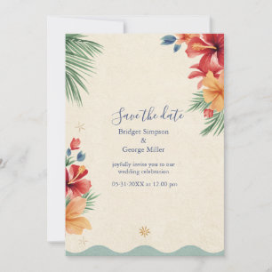 Convites Casamento Tropical Boho Hibisco Havaí Aquarela