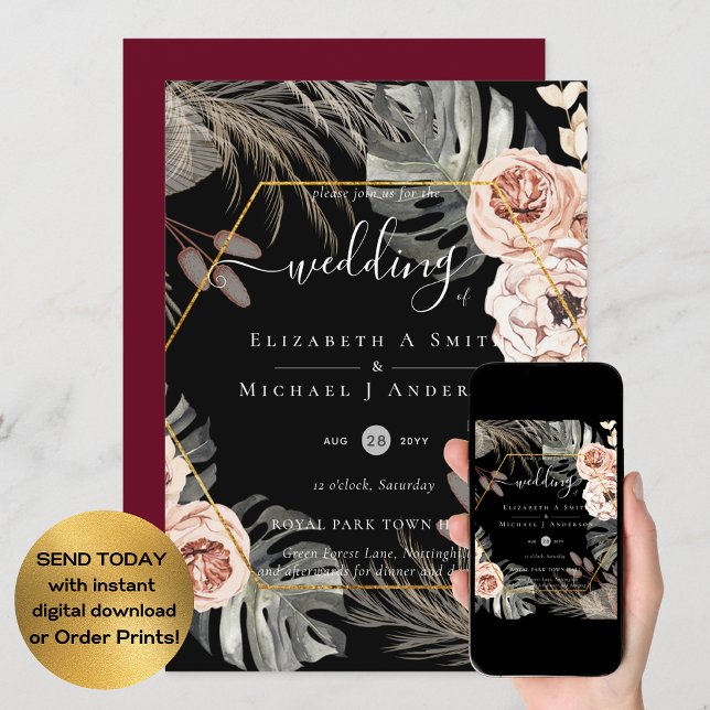 Convites Casamento TROPICAL BOHO PAMPAS (Criador carregado)