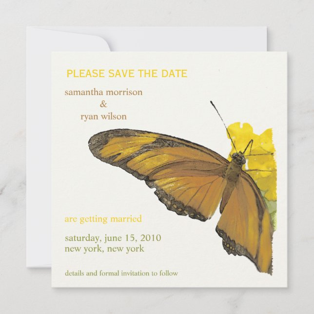 Convites Casamento tropical - Borboleta Salve a data (Frente)