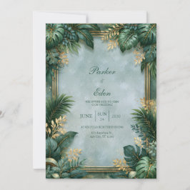 Convites Casamento Tropical Bordado Dourado com Textura de 