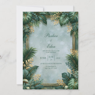 Convites Casamento Tropical Bordado Dourado com Textura de