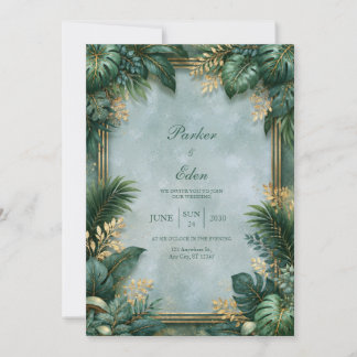 Convites Casamento Tropical Bordado Dourado com Textura de