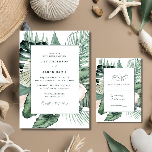 Convites Casamento tropical botânico (Botanical Tropical Wedding Invitation)