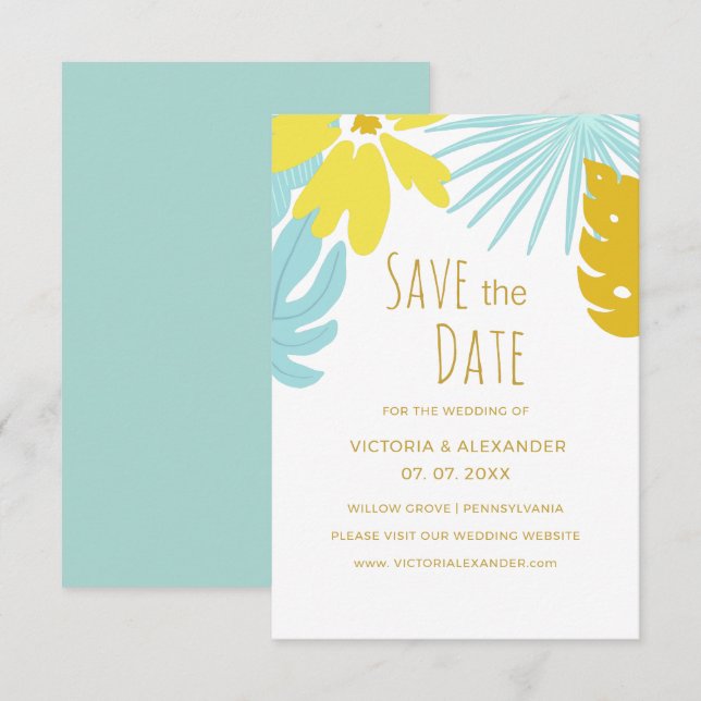 Convites Casamento tropical botânico Save the Date (Frente/Verso)
