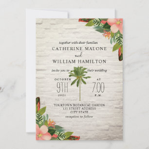Convites Casamento Tropical Brick Palm Tree