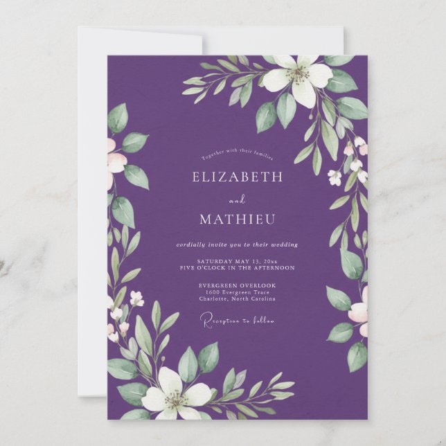 Convites Casamento Tropical com Folhas de Ámbar (Frente)