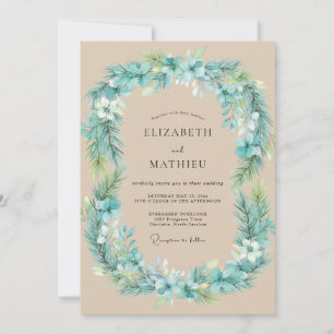 Convites Casamento Tropical com Folhas em Aqua e Espuma do