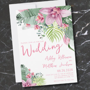 Convites Casamento Tropical com Palmeira Floral