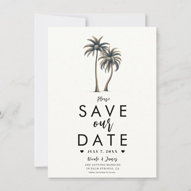 Convites Casamento Tropical com Palmeira na Costa Save the  (Frente)