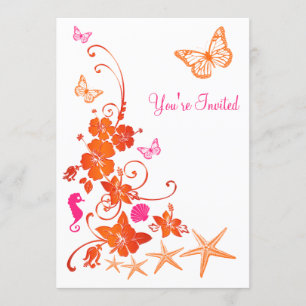 Convites Casamento tropical cor-de-rosa, alaranjado, branco