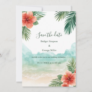 Convites Casamento Tropical Costeiro de Hibisco na Praia do