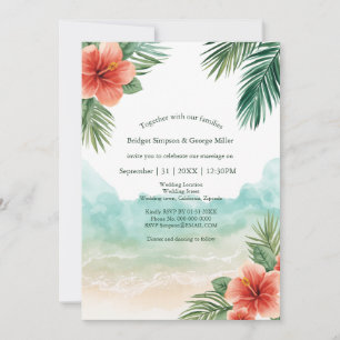 Convites Casamento Tropical Costeiro de Hibisco na Praia do