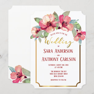 Convites Casamento Tropical de Água Hibiscus Gold Foil