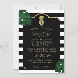 Convites Casamento Tropical de Ananás Moderno Stripes Havai