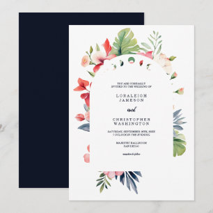 Convites Casamento Tropical de Arca Floral Elegante Românti