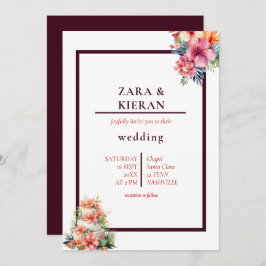 Convites Casamento Tropical de Bolo Floral Elegante