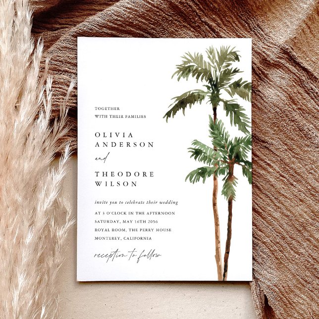 Convites Casamento Tropical de Destino sob Palmeira (Palm Tree Tropical Wedding Invitation beach destination invite wedding stationery)
