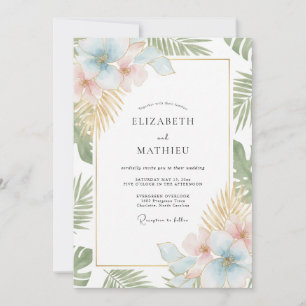 Convites Casamento Tropical de Eucalipto com Menta e Champa