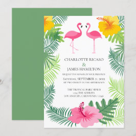 Convites Casamento Tropical de Flamingo Rosa Personalizado