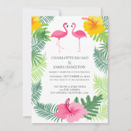 Convites Casamento Tropical de Flamingo Rosa Personalizado