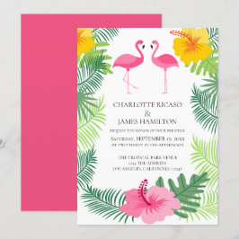 Convites Casamento Tropical de Flamingo Rosa Personalizado