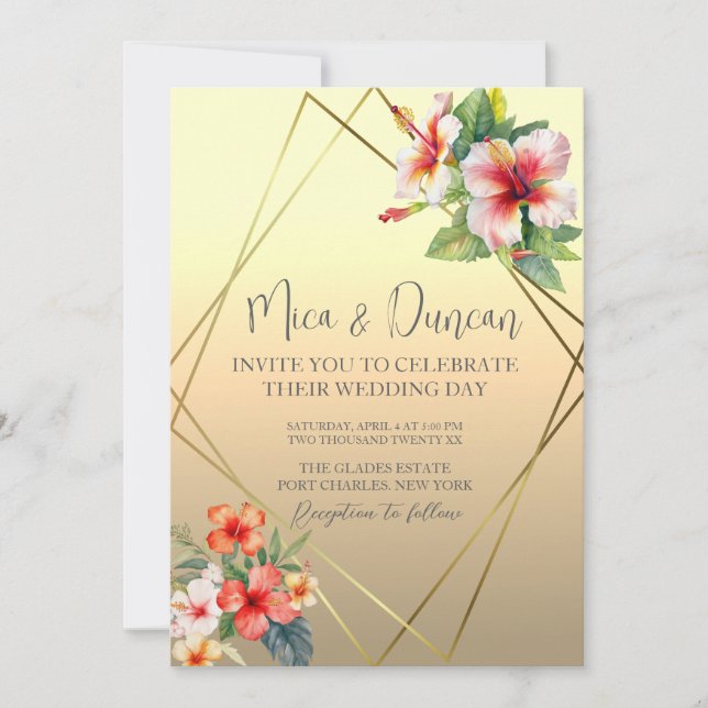 Convites Casamento Tropical de Hibiscus (Frente)